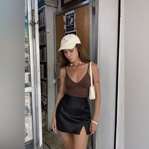 Solid Satin Mini Skirt with Slit